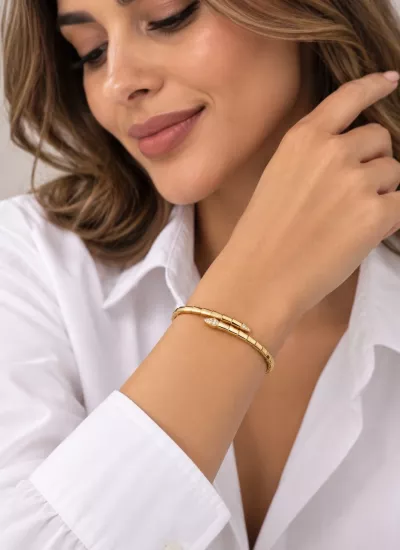  Altın Yılan Model Kelepçe Bilezik-Zarif Tasarım