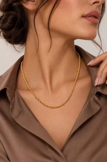 14 Ayar Altın Halat Burgu Model Zincir – 65 cm
