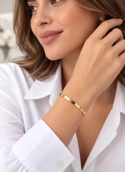 Altın Taşsız Model Kelepçe Bilezik-4 Mm
