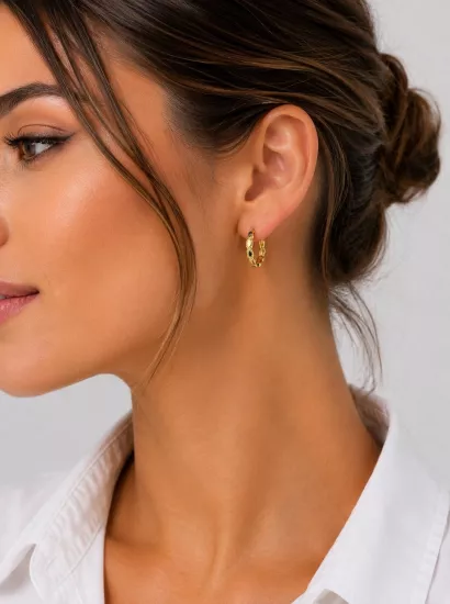 14 Ayar Altın Damla Model Halka Küpe