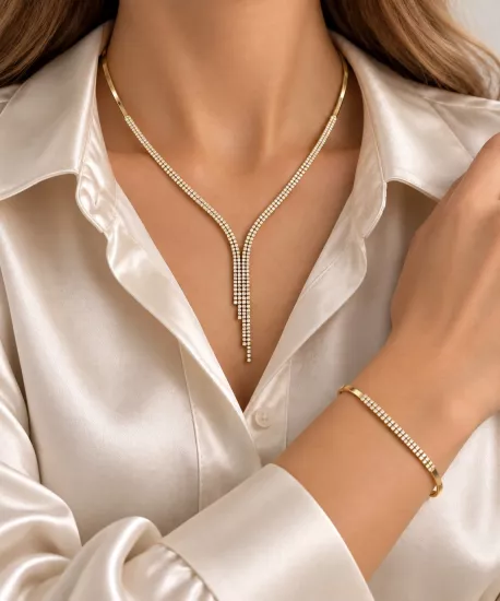 14 Ayar Altın Suyolu Model Set – Bileklik ve Gerdanlık