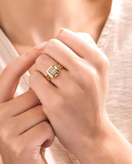 14 Ayar Altın Ajda Model Baget Taşlı Yüzük