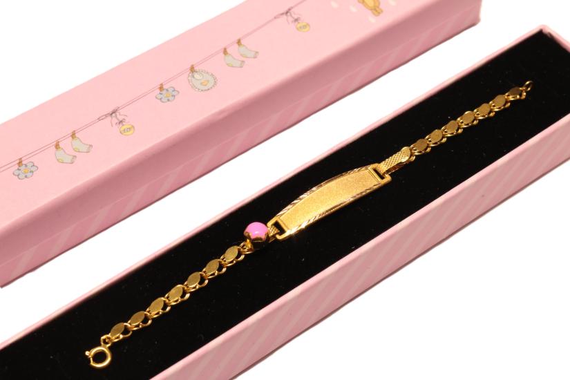 Altın Pembe Taşlı Pullu Model Bebek Künyesi