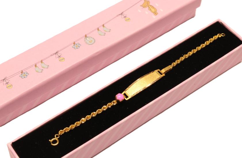  Altın Pembe Taşlı Halat Model Bebek Künyesi
