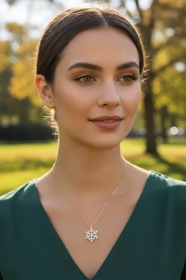 Altın Kar Tanesi Kolye Ucu ve Zinciri