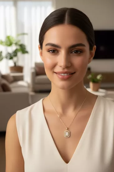 Altın Baget Taşlı Hayalet Kolye