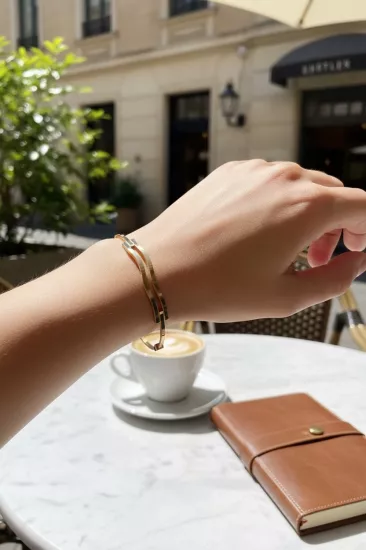 22 Ayar Altın İkili Zikzak Model Ajda Kelepçe Bilezik