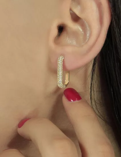 14 Ayar Altın Taşlı Dikdörtgen Model Küpe(25110)