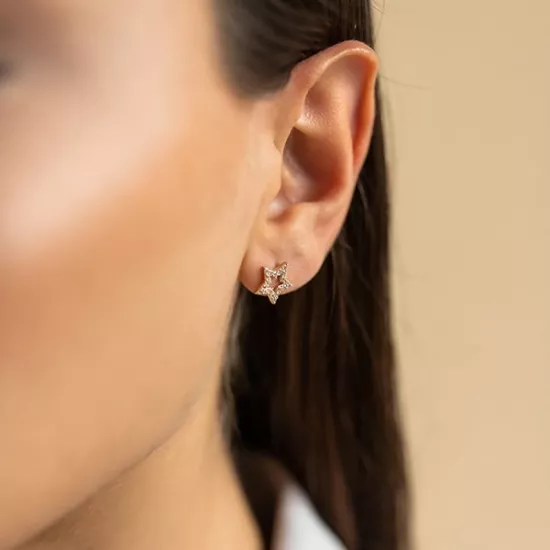 14 Ayar Altın Yıldız Model Vidalı Küpe-İstanbul Aynı Gün Teslimat