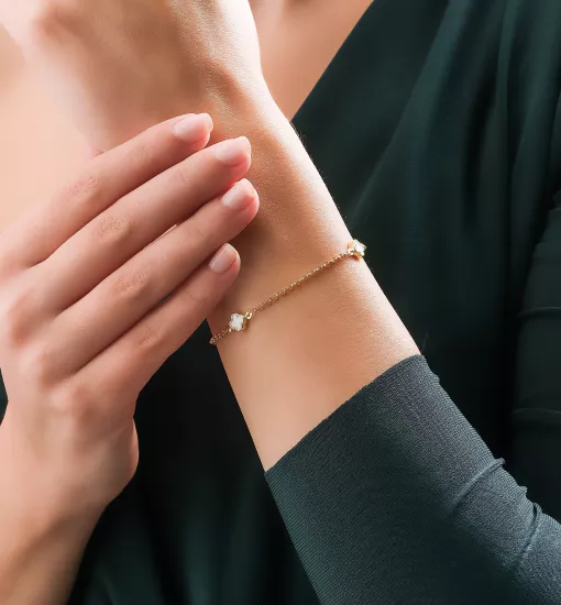 14 Ayar Altın Yonca Model Bileklik (Beyaz Yonca)
