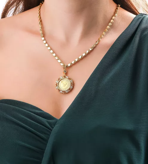 22 Ayar Çeyrek Altınlı Altın Kaplama Pullu Model Zincir – İstanbul Aynı Gün Teslimat
