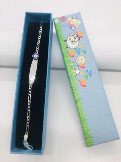 Gümüş İsimlikli Nazar Boncuklu  Bebek Çocuk Künyesi