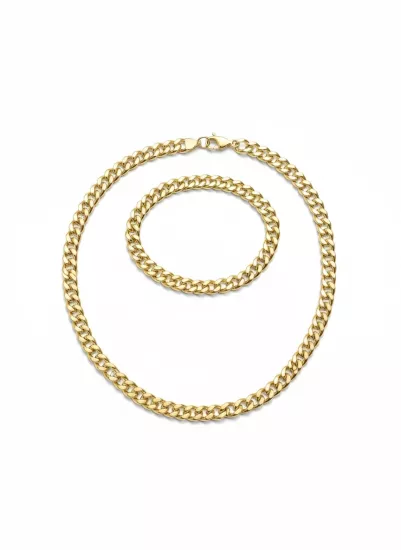 14 Ayar Altın Gurmet Kolye ve Bileklik Takımı –7 mm