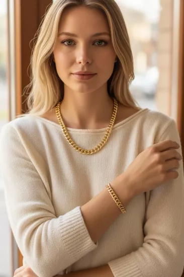 14 Ayar Altın Gurmet Kolye ve Bileklik Takımı –7 mm