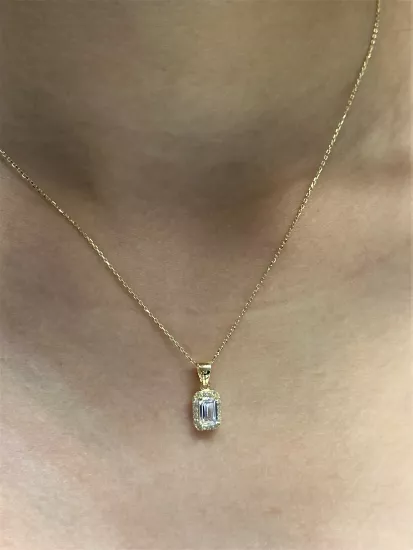 Altın Baget Taşlı Kolye Ucu ve Zincir