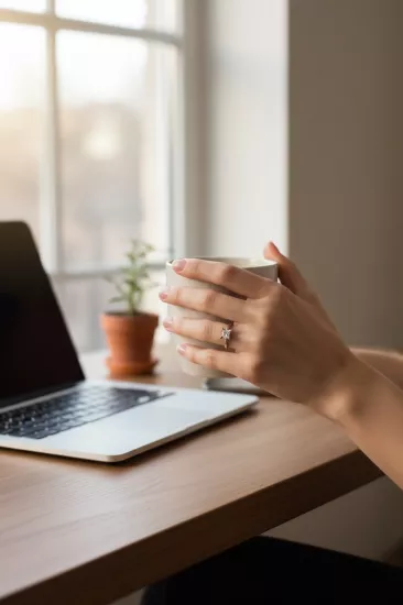 14 Ayar Beyaz Altın Tektaş Yüzük – Badem Model Pırlanta Montürlü