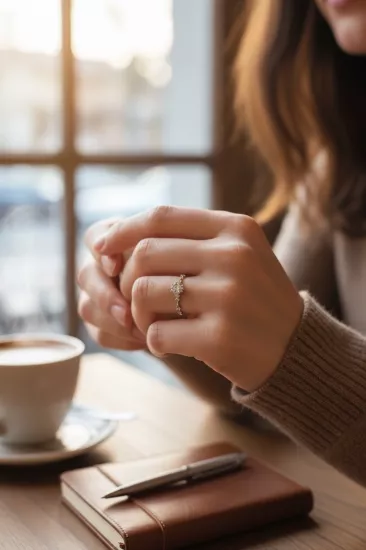 14 Ayar Beyaz Altın Lotus Model Tek Taş Yüzük