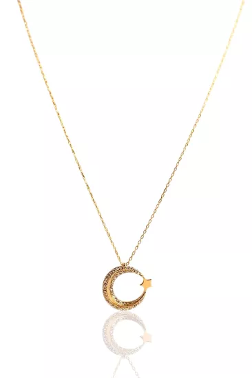 Altın Ay Yıldız Kolye Ucu ve Zinciri