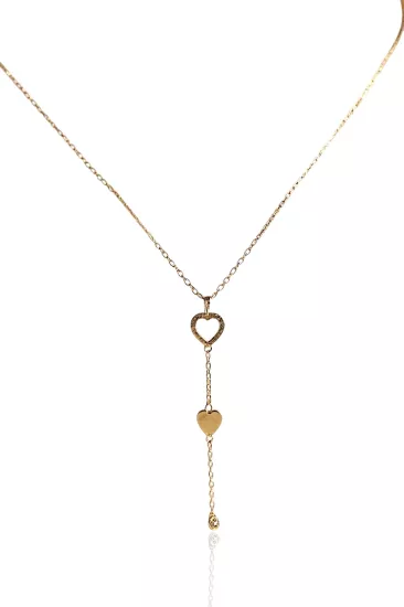 14 Ayar Altın Kalp  Kolye Uçlu Zincir