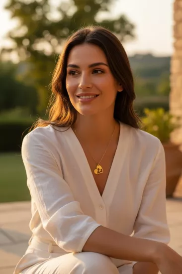 14 Ayar Altın Anne Bebek Figürlü Kalp Kolye Ucu ve Zincir