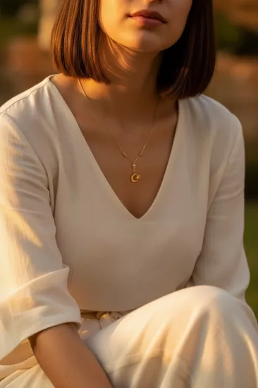 Altın Dorika Toplu Ay Yıldız Zincir