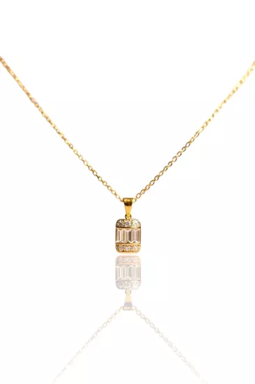 Altın Baget Taşlı Kolye Ucu ve Zinciri