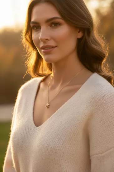 14 Ayar Altın Kar Tanesi Kolye Uçlu Zincir 