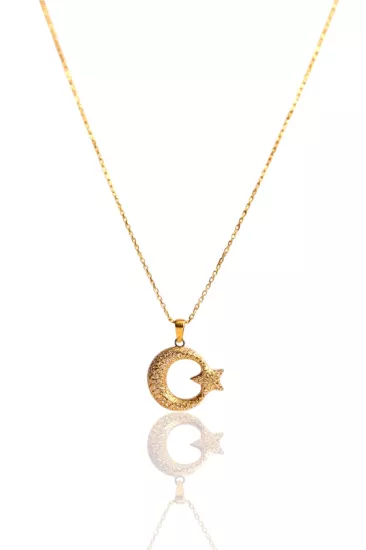 14 Ayar Altın Ay Yıldız Kolye Uçlu Zincir