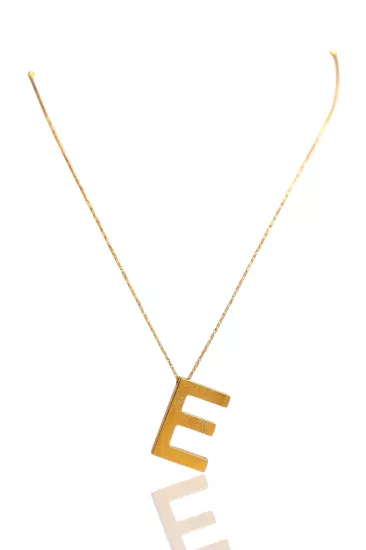 14 Ayar Altın “E” Harf Kolye Ucu ve Forse Zincir