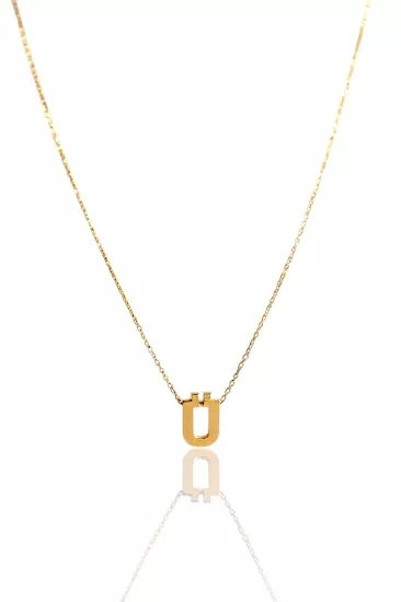 Altın 3 Boyutlu Ü Harfi ve Zinciri