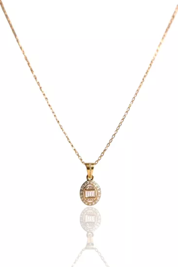 14 Ayar Altın Baget Taşlı  Kolye Ucu ve Zinciri