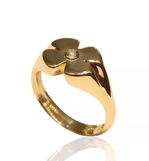 14 Ayar Altın Yonca Model Taşlı Yüzük