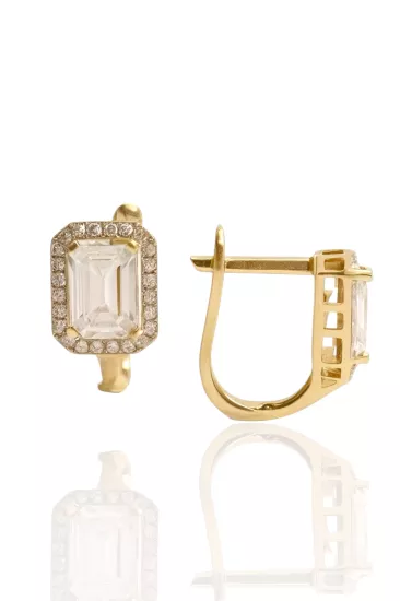 14 Ayar Altın Baget Taşlı Küpe