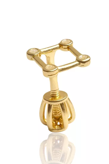 14 Ayar Altın Kare Taşlı Vidalı Tragus Küpe