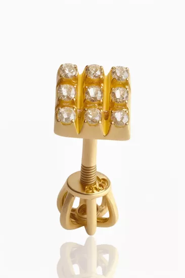 14 Ayar Altın Kare Model Taşlı Vidalı Tragus Küpe