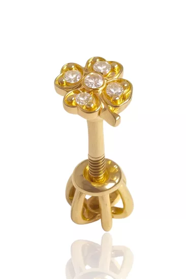 14 Ayar Altın Yonca Model Taşlı Vidalı Tragus Küpe
