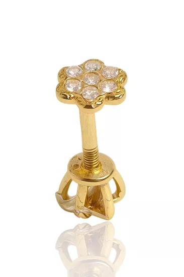 14 Ayar Altın Papatya Taşlı Vidalı Tragus Küpe