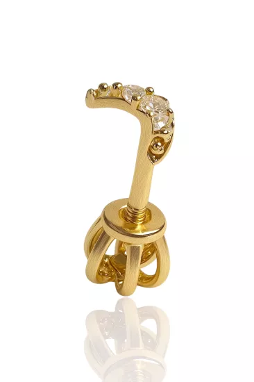 14 Ayar Altın Hilal Taşlı Vidalı Tragus Küpe
