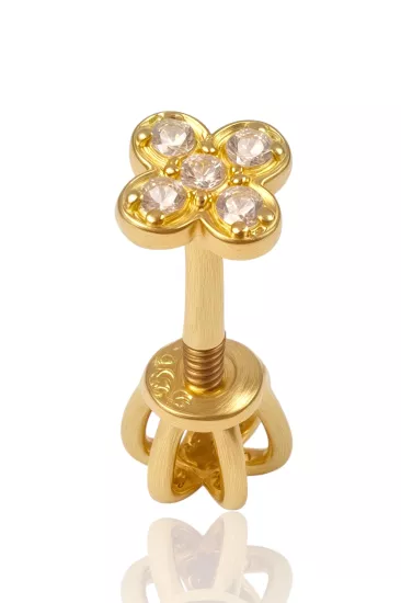 14 Ayar Altın Yonca Model Taşlı Vidalı Tragus Küpe