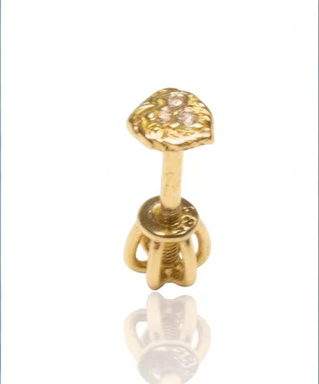 14 Ayar Altın Kalp Model Taşlı Vidalı Tragus Küpe
