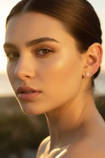 14 Ayar Altın Tavşan Taşlı Vidalı Tragus Küpe