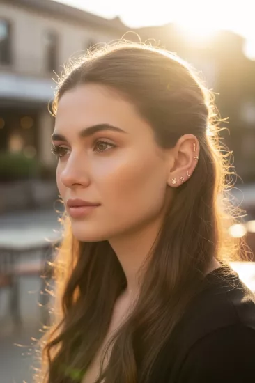 14 Ayar Altın Çapa Model Taşlı Vidalı Tragus Küpe
