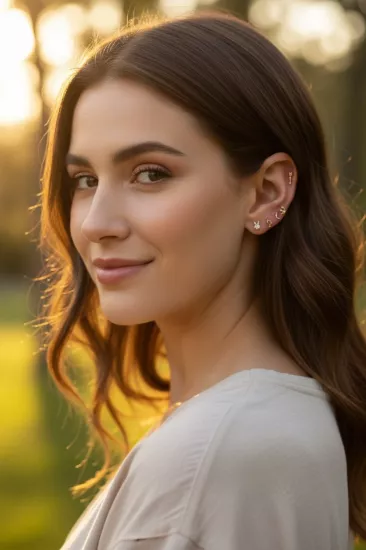 14 Ayar Altın Hilal Taşlı Vidalı Tragus Küpe