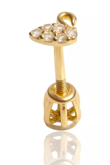 14 Ayar Altın Kuğu Model Taşlı Vidalı Tragus Küpe