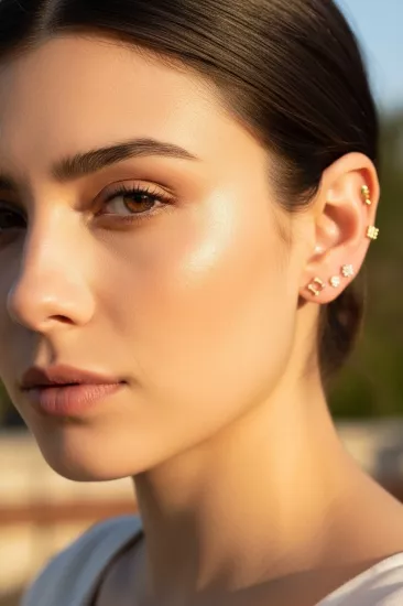 14 Ayar Altın Kare Model Taşsız Vidalı Tragus Küpe