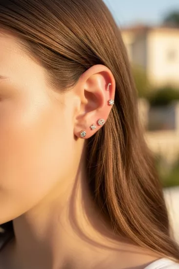 14 Ayar Altın Yuvarlak Tek Taş Tragus Küpe
