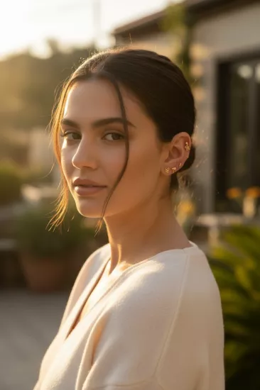 14 Ayar Altın Yılan Model Taşlı Vidalı Tragus Küpe 