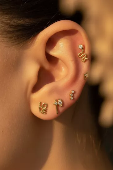 14 Ayar Altın Göz Model Tek Taşlı Vidalı Tragus Küpe