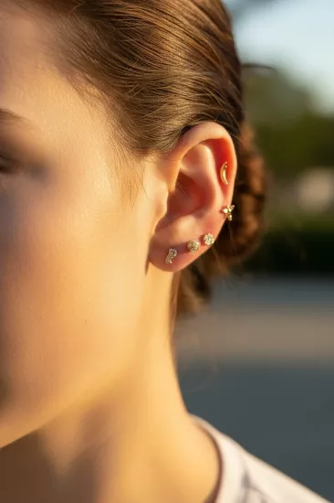  Altın Taşlı Vidalı Tragus Küpe