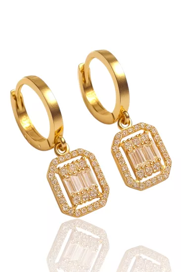 14 Ayar Altın Baget Taşlı Halka Küpe